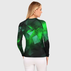 Рашгард с принтом Зеленая абстракция зеленая геометрическая для женщины, вид на модели сзади №2. Цвет основы: белый