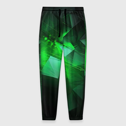 Мужские брюки с принтом Зеленая абстракция зеленая геометрическая, вид спереди №1
