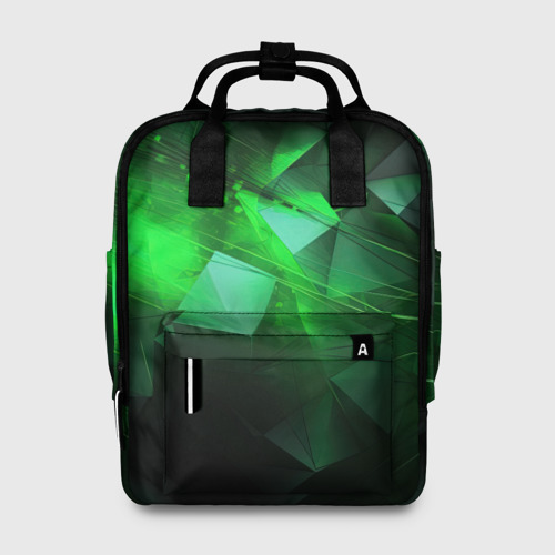 Женский рюкзак с принтом Зеленая абстракция зеленая геометрическая, вид спереди №1