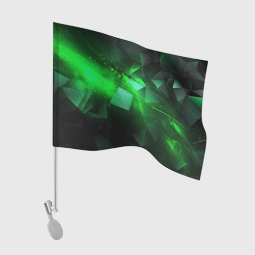 Флаг для автомобиля с принтом Зеленая абстракция зеленая геометрическая, вид спереди №1