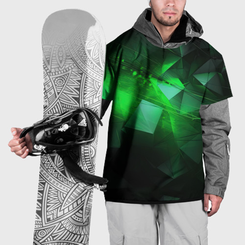 Накидка на куртку с принтом Зеленая абстракция зеленая геометрическая, вид спереди №1