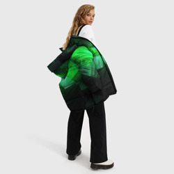 Куртка с принтом Зеленая абстракция зеленая геометрическая для женщины, вид на модели спереди №3. Цвет основы: черный