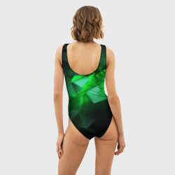 Купальник с принтом Зеленая абстракция зеленая геометрическая для женщины, вид на модели сзади №2. Цвет основы: белый