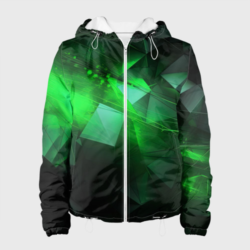 Женская куртка с принтом Зеленая абстракция зеленая геометрическая, вид спереди №1