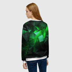Свитшот с принтом Зеленая абстракция зеленая геометрическая для женщины, вид на модели сзади №2. Цвет основы: белый