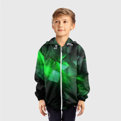 Ветровка с принтом Зеленая абстракция зеленая геометрическая для ребенка, вид на модели спереди №2. Цвет основы: белый