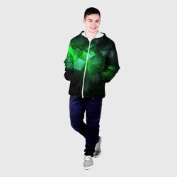 Куртка с принтом Зеленая абстракция зеленая геометрическая для мужчины, вид на модели спереди №2. Цвет основы: белый