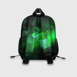 Рюкзак с принтом Зеленая абстракция зеленая геометрическая для ребенка, вид на модели сзади №2. Цвет основы: белый