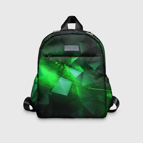 Детский рюкзак с принтом Зеленая абстракция зеленая геометрическая, вид спереди №1