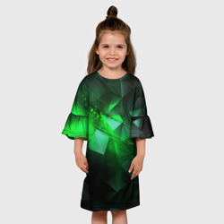 Платье с принтом Зеленая абстракция зеленая геометрическая для ребенка, вид на модели спереди №3. Цвет основы: белый