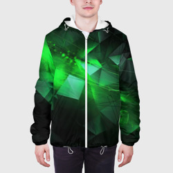 Куртка с принтом Зеленая абстракция зеленая геометрическая для мужчины, вид на модели спереди №3. Цвет основы: белый
