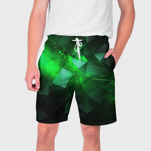 Мужские шорты с принтом Зеленая абстракция зеленая геометрическая, вид спереди №1