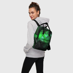 Рюкзак с принтом Зеленая абстракция зеленая геометрическая для женщины, вид на модели спереди №3. Цвет основы: белый