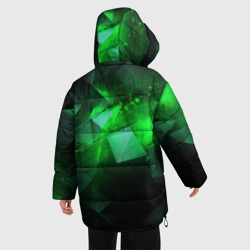 Куртка с принтом Зеленая абстракция зеленая геометрическая для женщины, вид на модели сзади №2. Цвет основы: черный