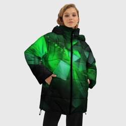 Куртка с принтом Зеленая абстракция зеленая геометрическая для женщины, вид на модели спереди №2. Цвет основы: черный