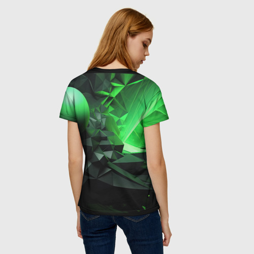 Женская футболка 3D Зеленая абстракция зеленая  геометрическая, цвет 3D печать - фото 4