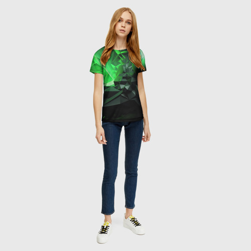 Женская футболка 3D Зеленая абстракция зеленая  геометрическая, цвет 3D печать - фото 5