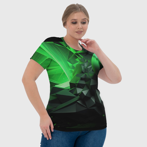 Женская футболка 3D Зеленая абстракция зеленая  геометрическая, цвет 3D печать - фото 6
