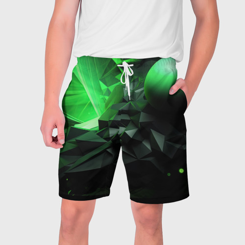 Мужские шорты с принтом Зеленая абстракция зеленая  геометрическая, вид спереди №1