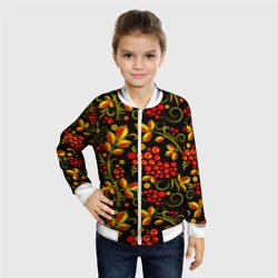 Детский бомбер 3D Хохломская роспись золотистые листья чёрном фоне - фото 2