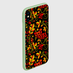 Чехол для iPhone XS Max матовый Хохломская роспись золотистые листья чёрном фоне - фото 2
