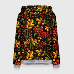 Женская толстовка 3D Хохломская роспись золотистые листья чёрном фоне