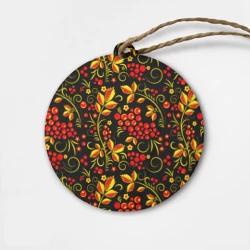 Деревянная игрушка круг Хохломская роспись золотистые листья чёрном фоне