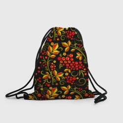 Рюкзак-мешок 3D Хохломская роспись золотистые листья чёрном фоне