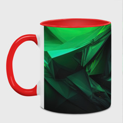 Кружка с принтом Зеленая абстракция зеленая   геометрическая для любого человека, вид спереди №2. Цвет основы: белый + красный
