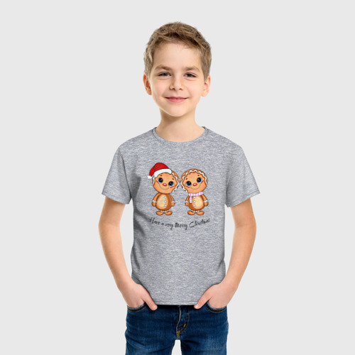 Детская футболка хлопок Пряничные человечки, цвет меланж - фото 3