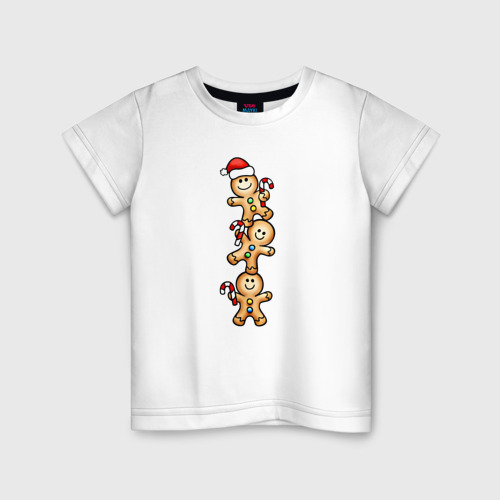 Детская футболка из хлопка с принтом Веселые пряничные человечки, вид спереди №1