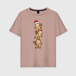 Женская футболка хлопок Oversize Веселые пряничные человечки