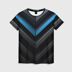 Женская футболка 3D Черный абстрактный фон и синие неоновые  вставки