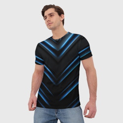 Мужская футболка 3D Черный  абстрактный  фон   и  синие  неоновые  вставки - фото 2