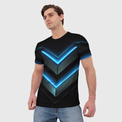 Мужская футболка 3D Черный   абстрактный  фон   и  синие  неоновые  вставки - фото 2