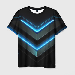Мужская футболка 3D Черный   абстрактный  фон   и  синие  неоновые  вставки