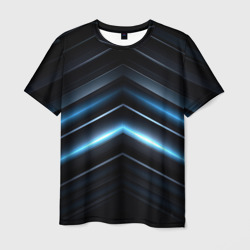 Мужская футболка 3D Синий неоновый яркий свет на черном абстрактном  фоне