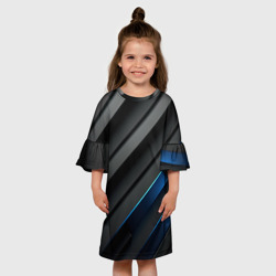Детское платье 3D Синий неоновый яркий свет на черном абстрактном фоне - фото 2