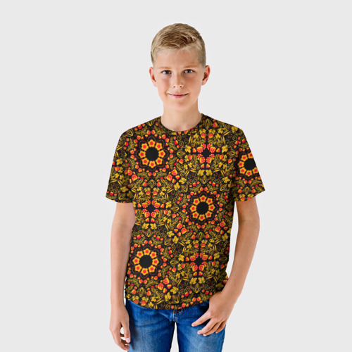 Детская футболка 3D Хохломская роспись круги из цветов и ягод, цвет 3D печать - фото 3