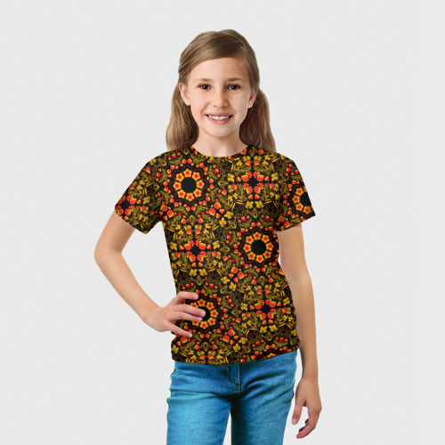 Детская футболка 3D Хохломская роспись круги из цветов и ягод, цвет 3D печать - фото 5