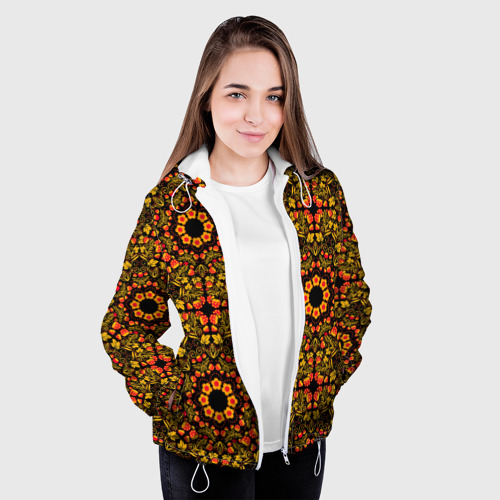 Женская куртка 3D Хохломская роспись круги из цветов и ягод, цвет белый - фото 4