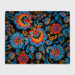 Плед 3D Хохломская роспись разноцветные цветы на чёроном фоне