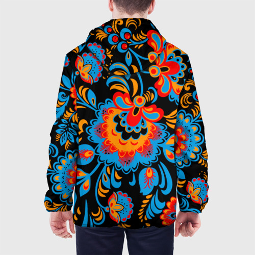 Мужская куртка 3D Хохломская роспись разноцветные цветы на чёроном фоне, цвет 3D печать - фото 5