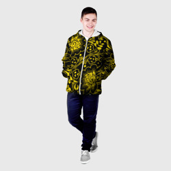 Мужская куртка 3D Хохломская роспись золотые цветы на чёроном фоне - фото 2