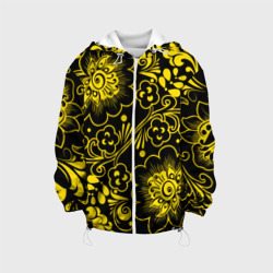 Детская куртка 3D Хохломская роспись золотые цветы на чёроном фоне