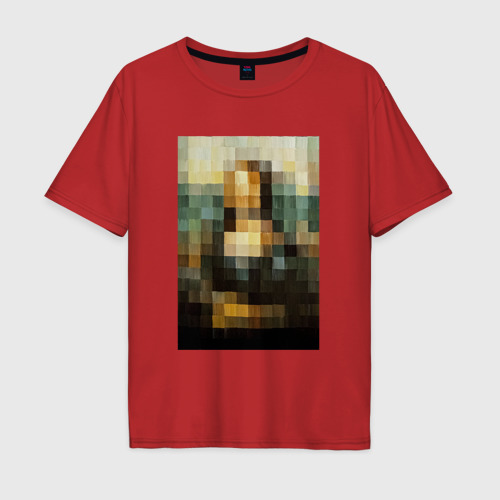 Мужская футболка хлопок Oversize с принтом Пиксель Мона Лиза, вид спереди #2