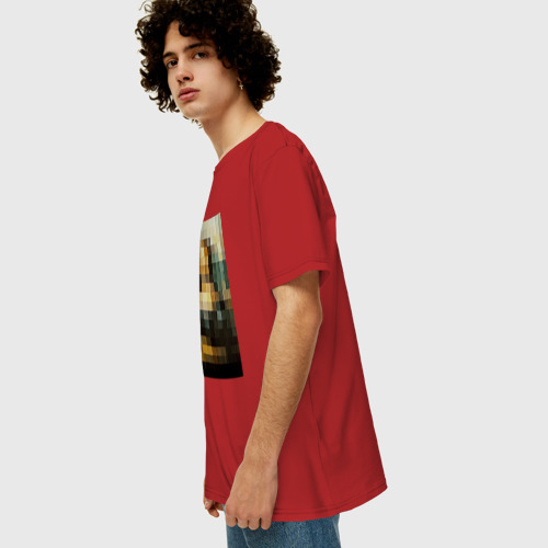 Мужская футболка хлопок Oversize с принтом Пиксель Мона Лиза, вид сбоку #3