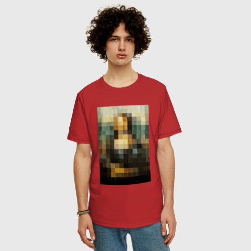 Мужская футболка хлопок Oversize с принтом Пиксель Мона Лиза, фото на моделе #1