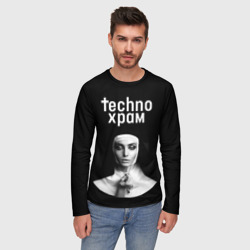 Мужской лонгслив 3D Techno храм монашка держит четки с крестиком - фото 2