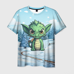 Маленький  зеленый забавный  дракон – Мужская футболка 3D с принтом купить со скидкой в -26%